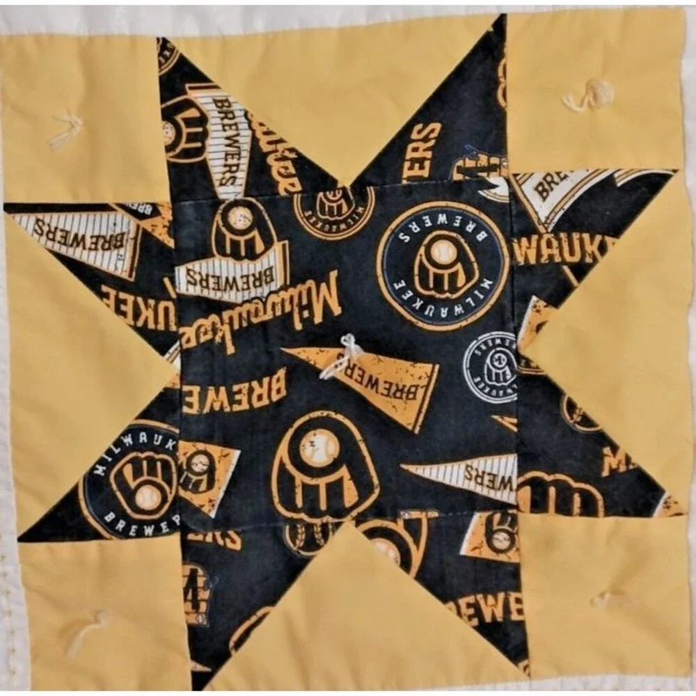 Quilted Baby/Lap Throw Wall Hanging MLB Brewers Granny Machine Stitched 52
